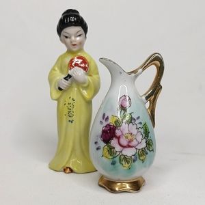 Vintage Made In Japan Geisha Ceramic Doll With Vase UCAGCO Occupied Japan